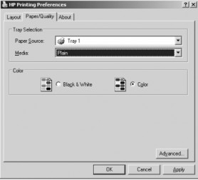 Hình 3 4 Hộp thoại để qui định giấy và chất lượng in c Các thông số mở 2