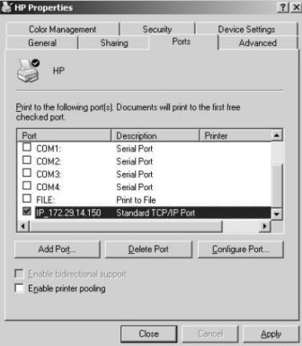 Hình 3 8 Tab Port để cấu hình các port đã được định nghĩa cho máy in sử 1