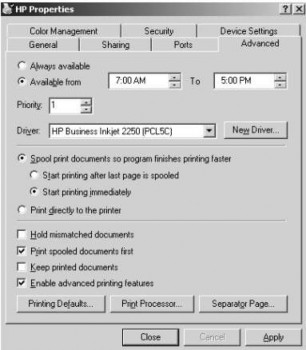 Hình 3 12 Tab Advanced để điều khiển các đặc tính của máy in b Khả năng sẵn 5