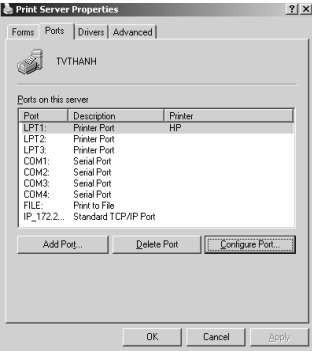 Hình 3 20 Cấu hình các thuộc tính Port của Print Server d Cấu hình Tab Driver Trong 5