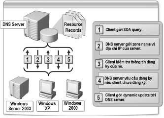 Hình 3 49 Dynamic update Các bước DHCP Server đăng ký và cập nhật resource record cho 4