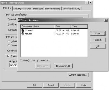 Hình 3 106 Theo dòi user session Điều khiển truy xuất đến FTP Site Ta có 4 cách 9