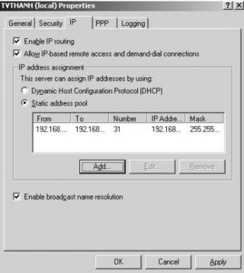 Hình 3 134 cấp phát địa chỉ IP cho các RAS Client Để bổ sung danh sách địa 9