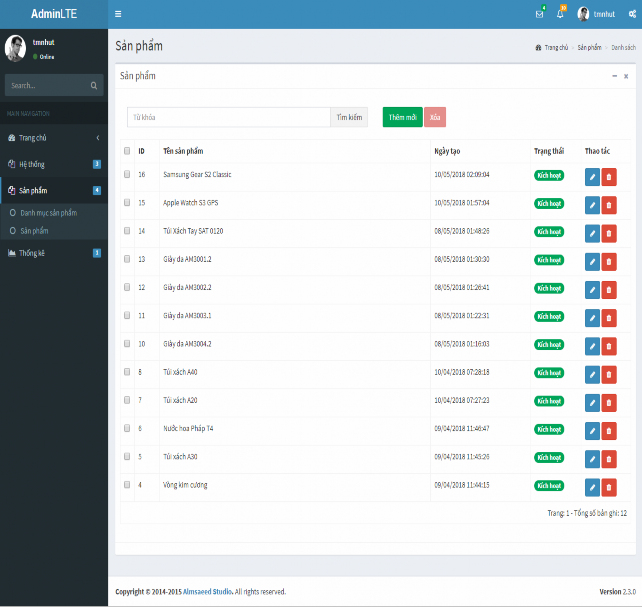 Hình 44 Giao diện danh sách sản phẩm Giao diện trang thêm sản phẩm Hình 45 1