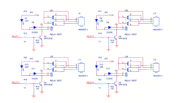 Hình 3 7 Mạch Relay Mạch gồm 4 relay dùng để bật tắt bóng đèn tự động 1