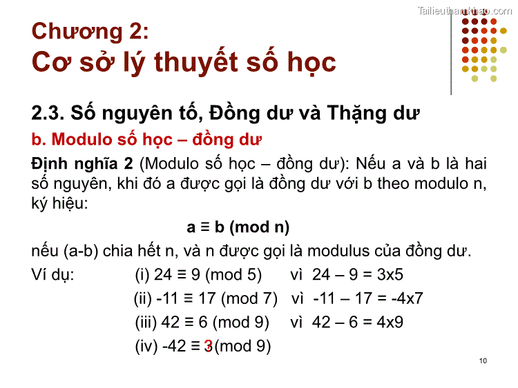 2 3 Số Nguyên Tố Đồng Dư Và Thặng Dư B Modulo Số Học – Đồng Dư