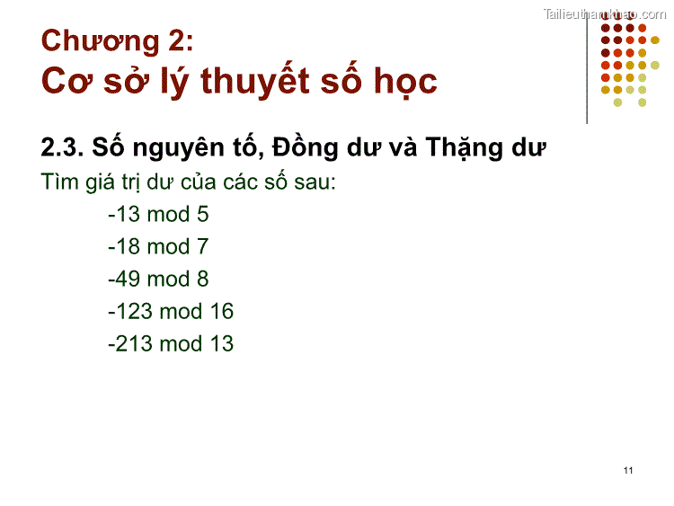 2 3 Số Nguyên Tố Đồng Dư Và Thặng Dư Tìm Giá Trị Dư Của Các Số