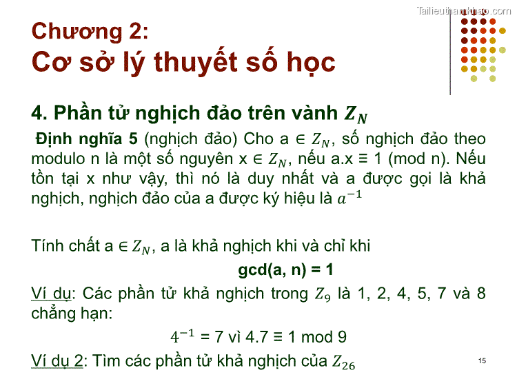 4 Phần Tử Nghịch Đảo Trên Vành 𝒁𝑵 Định Nghĩa 5 Nghịch Đảo