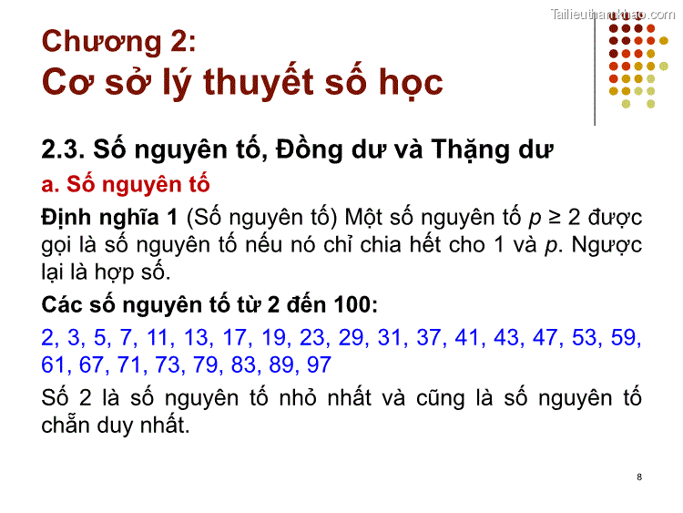 2 3 Số Nguyên Tố Đồng Dư Và Thặng Dư A Số Nguyên Tố Định Nghĩa