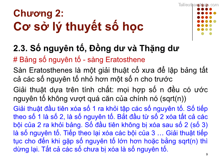 2 3 Số Nguyên Tố Đồng Dư Và Thặng Dư Bảng Số Nguyên Tố Sàng