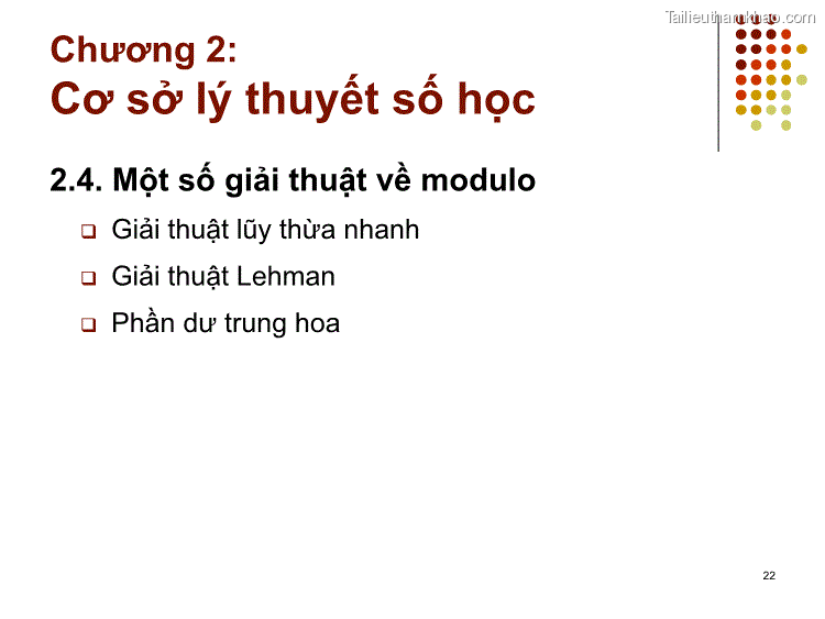 2 4 Một Số Giải Thuật Về Modulo Giải Thuật Lũy Thừa Nhanh 