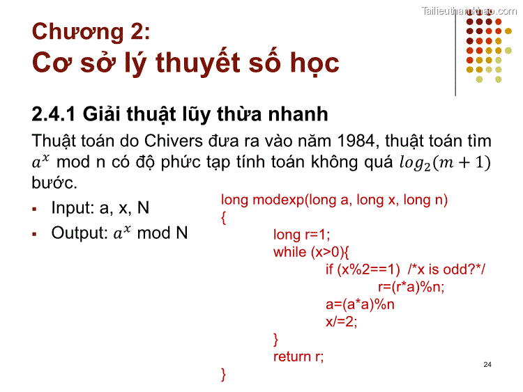 2 4 1 Giải Thuật Lũy Thừa Nhanh Thuật Toán Do Chivers Đưa Ra Vào Năm