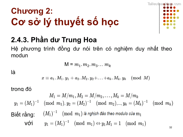 2 4 3 Phần Dư Trung Hoa Hệ Phương Trình Đồng Dư Nói Trên Có Nghiệm