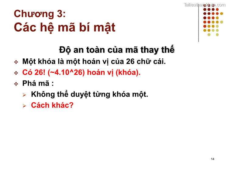 Độ An Toàn Của Mã Thay Thế Một Khóa Là Một Hoán Vị Của 26