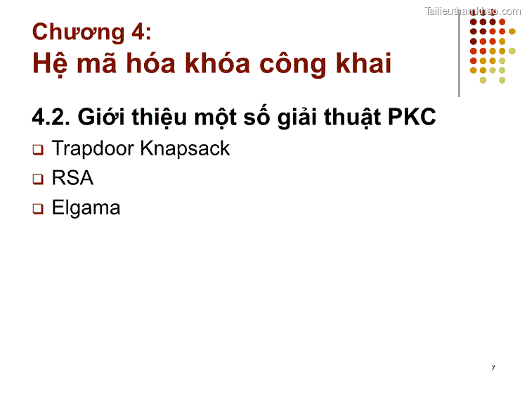 4 2 Giới Thiệu Một Số Giải Thuật Pkc Trapdoor Knapsack Rsa 