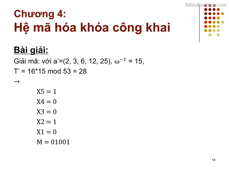 Bài Giải Giải Mã Với A’ 2 3 6 12 25 ⍵−1 15 T’ 16 15 Mod 53 28 → X5