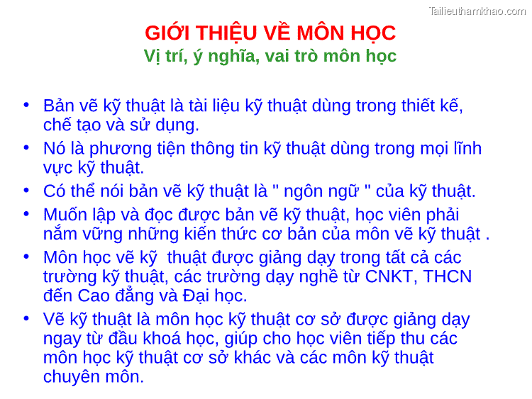 Giới Thiệu Về Môn Học Vị Trí Ý Nghĩa Vai Trò Môn Học • Bản Vẽ