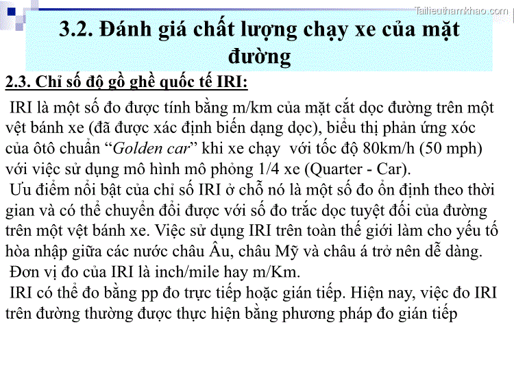 2 3 Chỉ Số Độ Gồ Ghề Quốc Tế Iri Iri Là Một Số Đo Được Tính