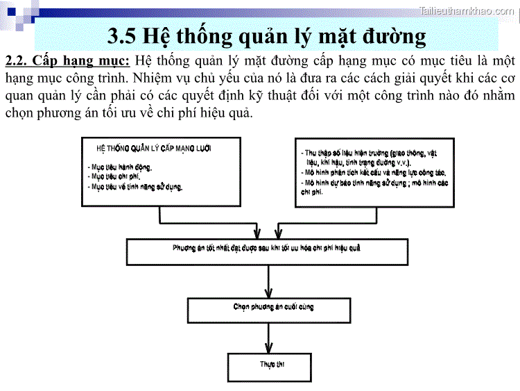 2 2 Cấp Hạng Mục Hệ Thống Quản Lý Mặt Đường Cấp Hạng Mục Có