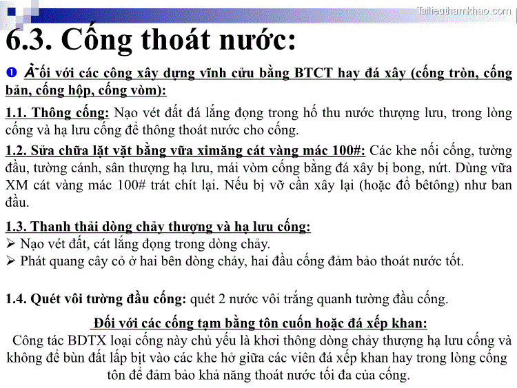 6 3 Cống Thoát Nước ˜ối Với Các Công Xây Dựng Vĩnh Cửu