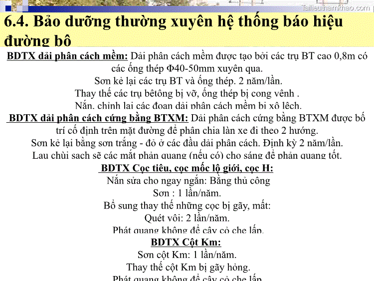 6 4 Bảo Dưỡng Thường Xuyên Hệ Thống Báo Hiệu Đường Bộ Bdtx