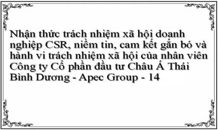Nhận thức trách nhiệm xã hội doanh nghiệp CSR, niềm tin, cam kết gắn bó và hành vi trách nhiệm xã hội của nhân viên Công ty Cổ phần đầu tư Châu Á Thái Bình Dương - Apec Group - 14