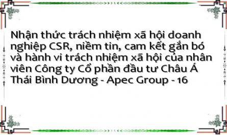 Nhận thức trách nhiệm xã hội doanh nghiệp CSR, niềm tin, cam kết gắn bó và hành vi trách nhiệm xã hội của nhân viên Công ty Cổ phần đầu tư Châu Á Thái Bình Dương - Apec Group - 16