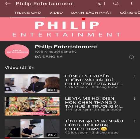 Hình 2 11 Kênh Youtube của công ty Philip Entertainment Nguồn Philip Entertainment Sau 3 1