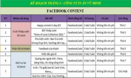 Kế Hoạch Content Facebook Tháng 3 Năm 2021 Của Công Ty In Ấn Vũ Minh