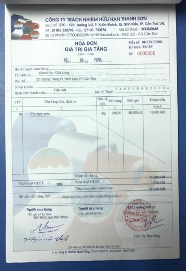 Công Ty TNHH Thanh Sơn MẪU SỐ S35 DN 57C 57D 3 2 P Xuân Khánh Q Ninh Kiều TPCT Ban 2