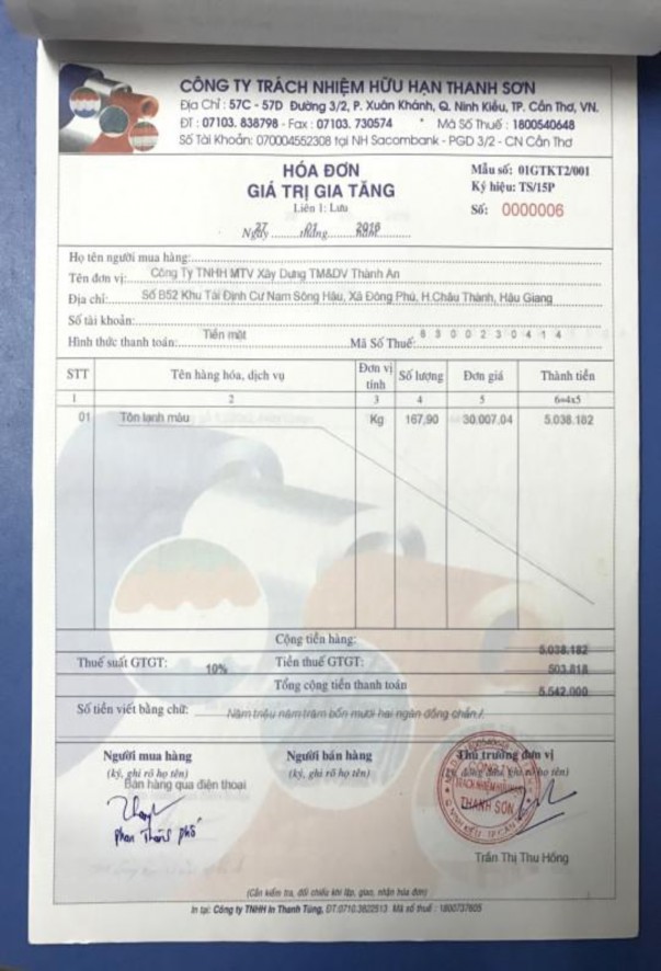 Công Ty TNHH Thanh Sơn MẪU SỐ S35 DN 57C 57D 3 2 P Xuân Khánh Q Ninh Kiều TPCT Ban 3