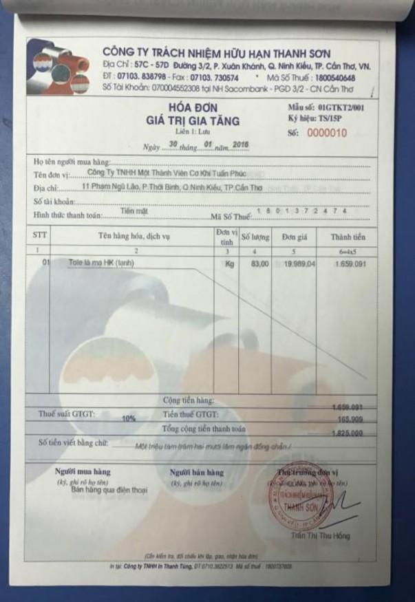 Công Ty TNHH Thanh Sơn MẪU SỐ S35 DN 57C 57D 3 2 P Xuân Khánh Q Ninh Kiều TPCT Ban 4