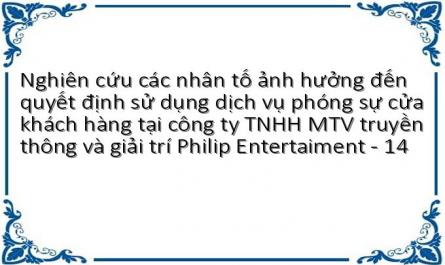 Nghiên cứu các nhân tố ảnh hưởng đến quyết định sử dụng dịch vụ phóng sự cửa khách hàng tại công ty TNHH MTV truyền thông và giải trí Philip Entertaiment - 14