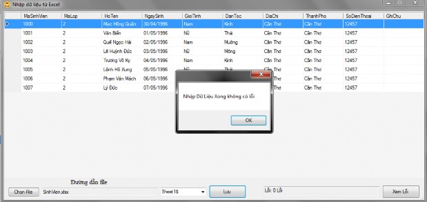Hình 36 Form nh p sinh viên từ file excel B2 Nếu hộp thoại thông báo là Nhập 12
