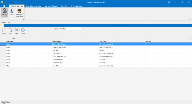 Hình 26 Form quản lý ngành II 3 Quản lý niên khóa Mục đích Form dùng để 2