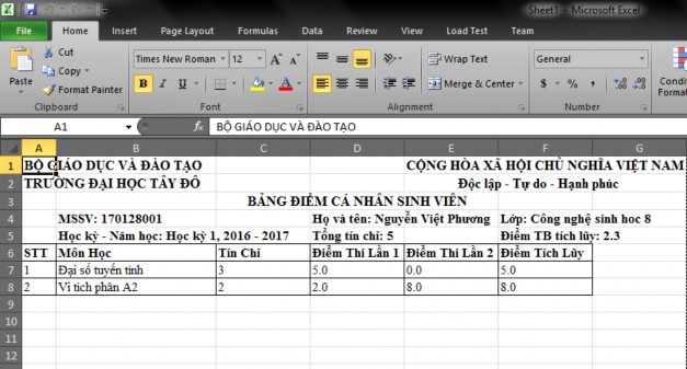 Hình 51 Ex e iểm sinh viên theo h c kỳ II 8 Quản lý hoạt động ngoại khóa 12