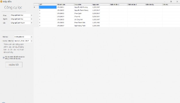 Hình 41 Form nh p iểm B2 Người dùng tiến hành chọn lớp cần nhập điểm 2