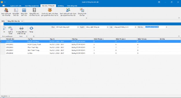 Hình 42 Form báo cáo th ng iểm môn h c Xuất report Hình 43 In iểm môn h c 3