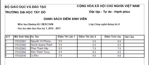 Hình 43 In iểm môn h c Xuất Excel Hình 44 Ex e iểm môn h c II 7 3 Báo cáo 4