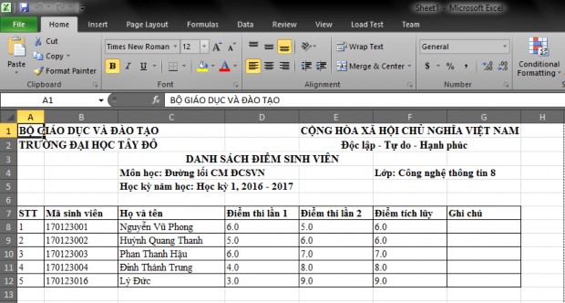Hình 44 Ex e iểm môn h c II 7 3 Báo cáo thống kê điểm cá nhân sinh viên theo 5