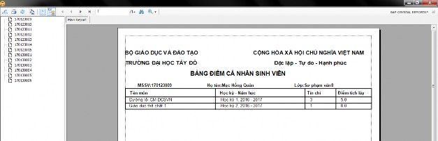 Hình 45 In iểm cá nhân sinh viên trong l p II 7 4 Báo cáo thống kê điểm cá nhân 6