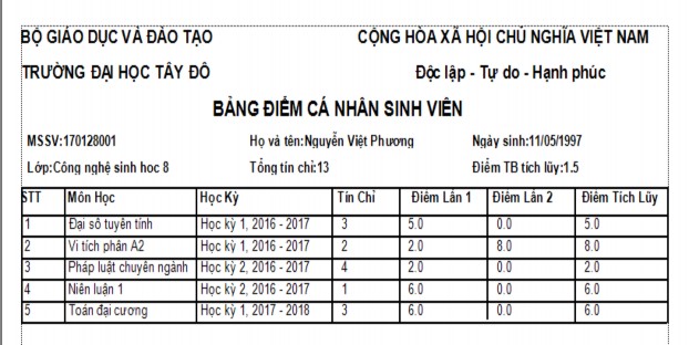 Hình 47 In iểm cá nhân sinh viên Xuất Excel Hình 48 Ex e iểm cá nhân sinh viên 8