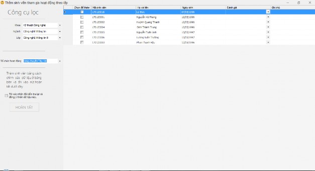 Hình 55 Form nh p sinh viên tham gia hoạt ng II 8 4 Báo cáo thống kê sinh viên tham 1