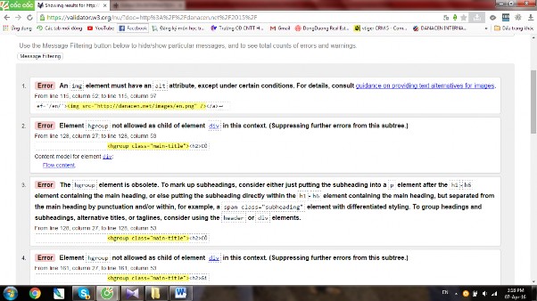 Hình 2 8 Công cụ W3C Theo tiêu chuẩn đánh giá W3C thì website chứa 2 warning và 12 6
