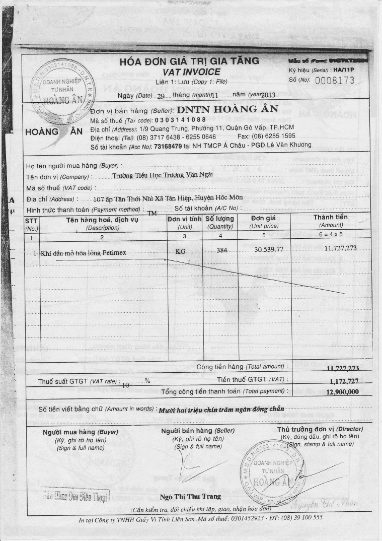 8 Sổ sách và chứng từ có liên quan đến quý 4 2013 của DNTN Hoàng Ân PHỤ LỤC 2