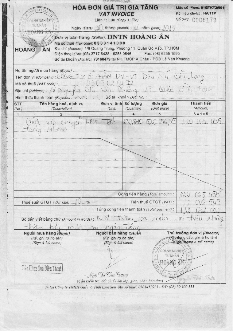 8 Sổ sách và chứng từ có liên quan đến quý 4 2013 của DNTN Hoàng Ân PHỤ LỤC 3