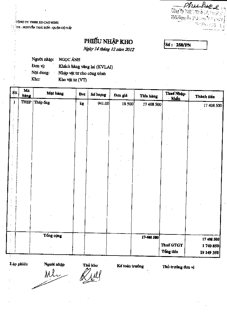 Kế toán nguyên vật liệu Công cụ dụng cụ tại Công ty TNHH XD – TM Cao Minh 13 1