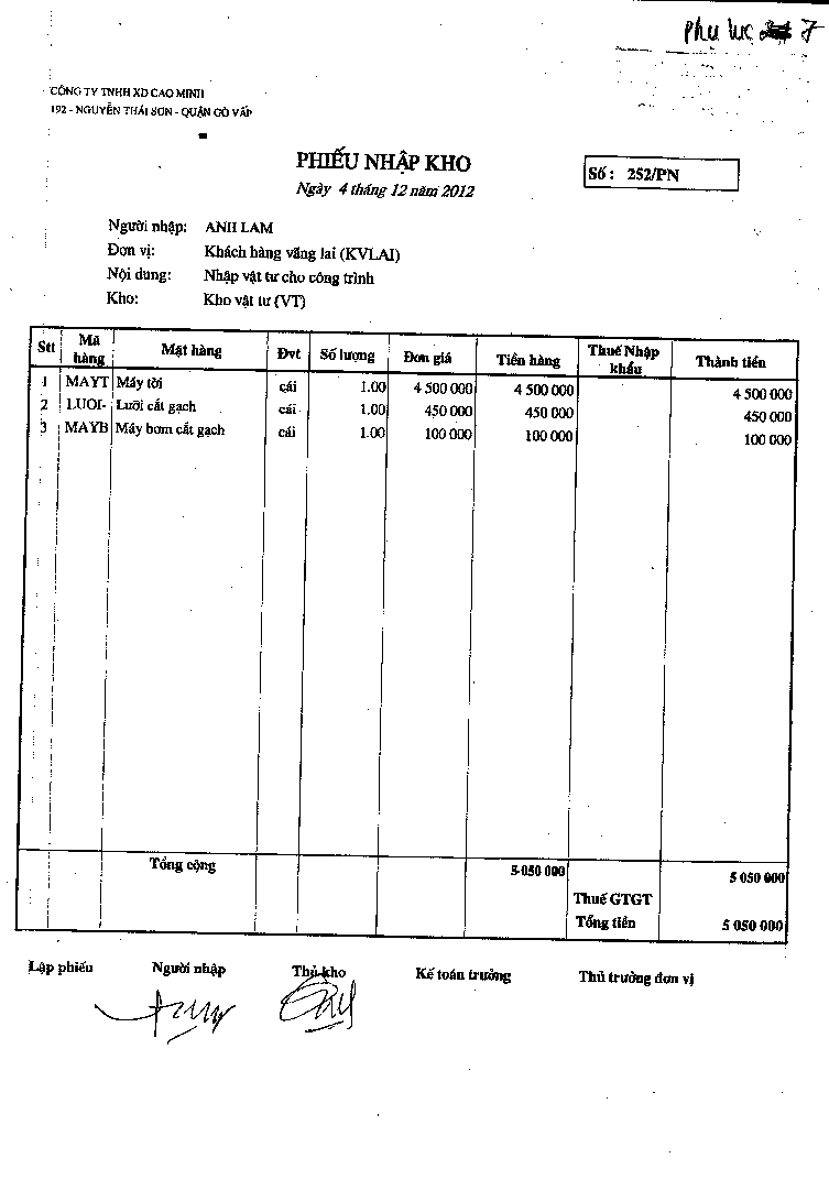 Kế toán nguyên vật liệu Công cụ dụng cụ tại Công ty TNHH XD – TM Cao Minh 13 6