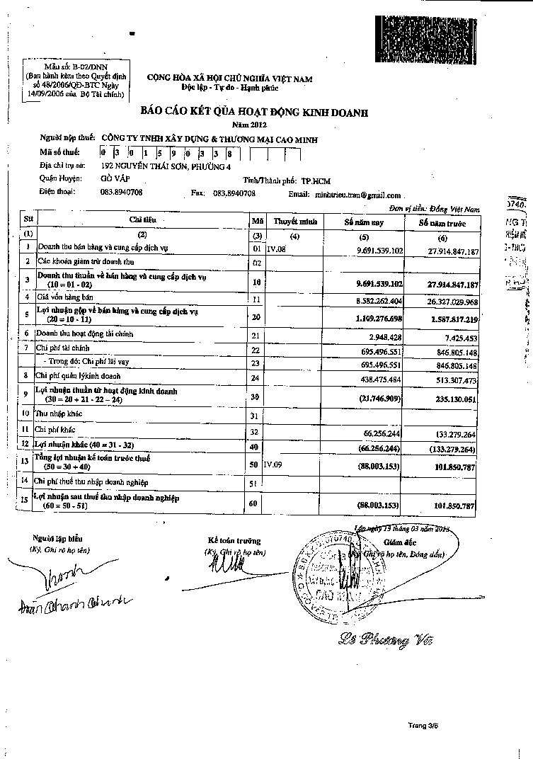 Kế toán nguyên vật liệu Công cụ dụng cụ tại Công ty TNHH XD – TM Cao Minh 14 3