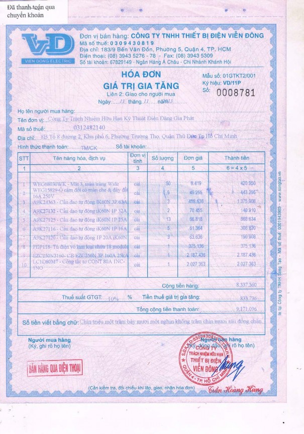 Kế toán tiêu thụ và xác định kết quả kinh doanh tại Công ty TNHH Kỹ thuật điện Đặng Gia Phát 11 1